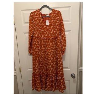 JCREW Midi Orange Floral Dress Size M